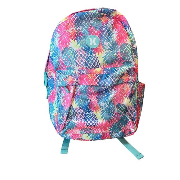 Hurley Printed Pineapple Backpack - EUC Lots If Pockets Tropical Adjustable - Picture 1 of 8